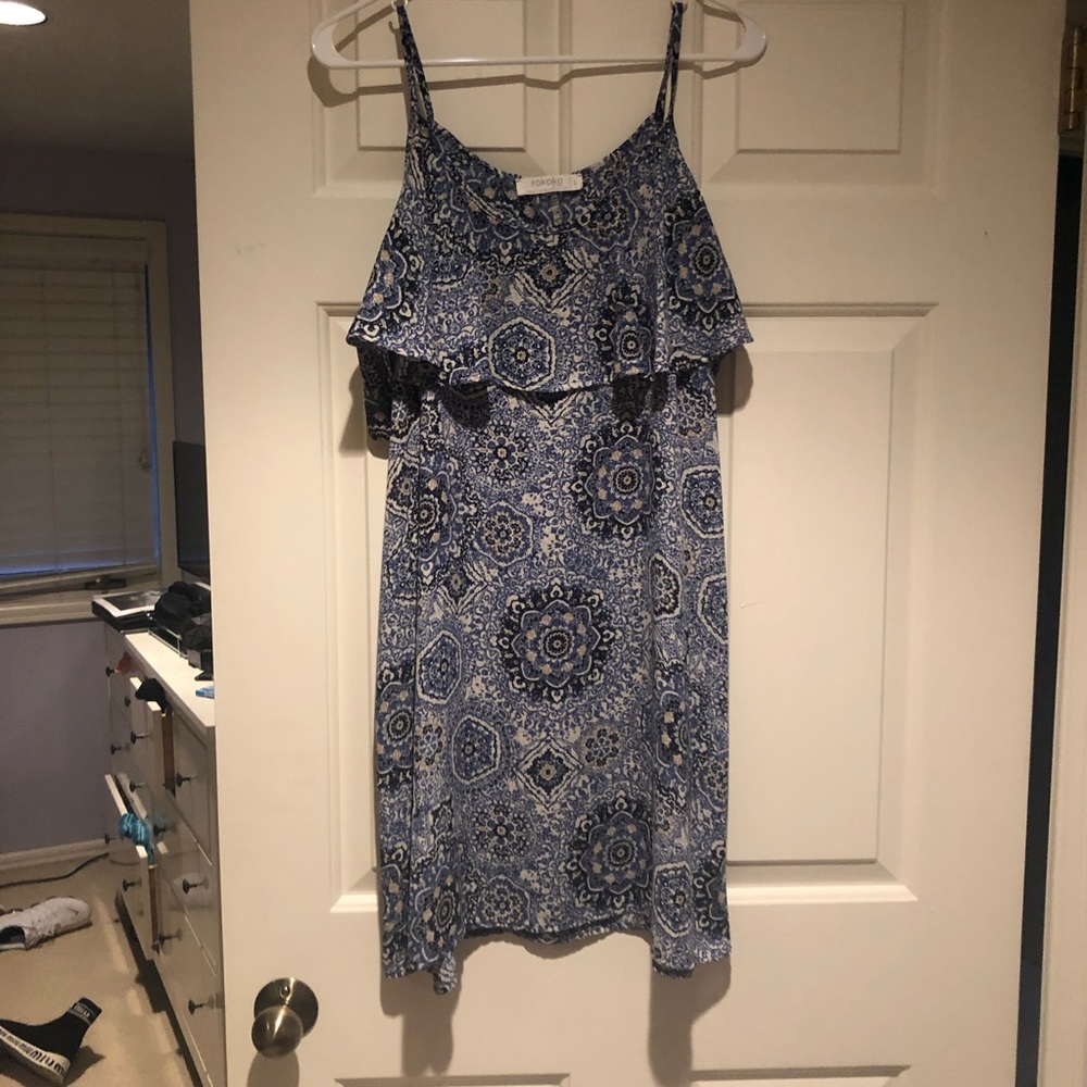 Blue Patterned spaghetti strap dress